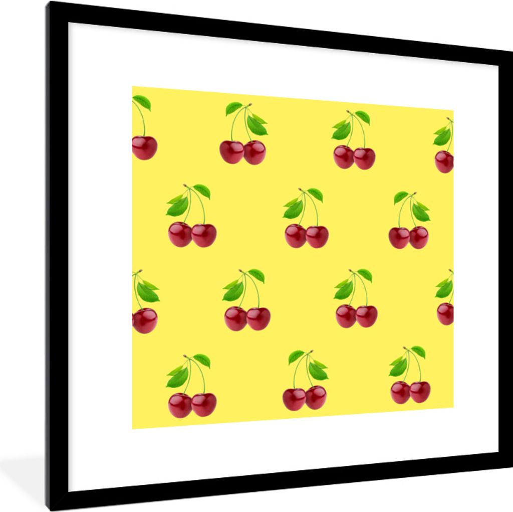 MuchoWow MuchoWow Gerahmtes Poster Kirschen - Illustration - Rot 40x40 cm - Poster mit zchwarzem Bilderrahmen - Poster - Plakat im Rahmen