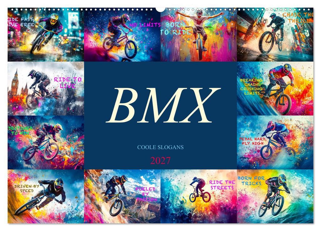 BMX - Coole Slogans (Wandkalender 2027 DIN A2 quer), CALVENDO Monatskalender
