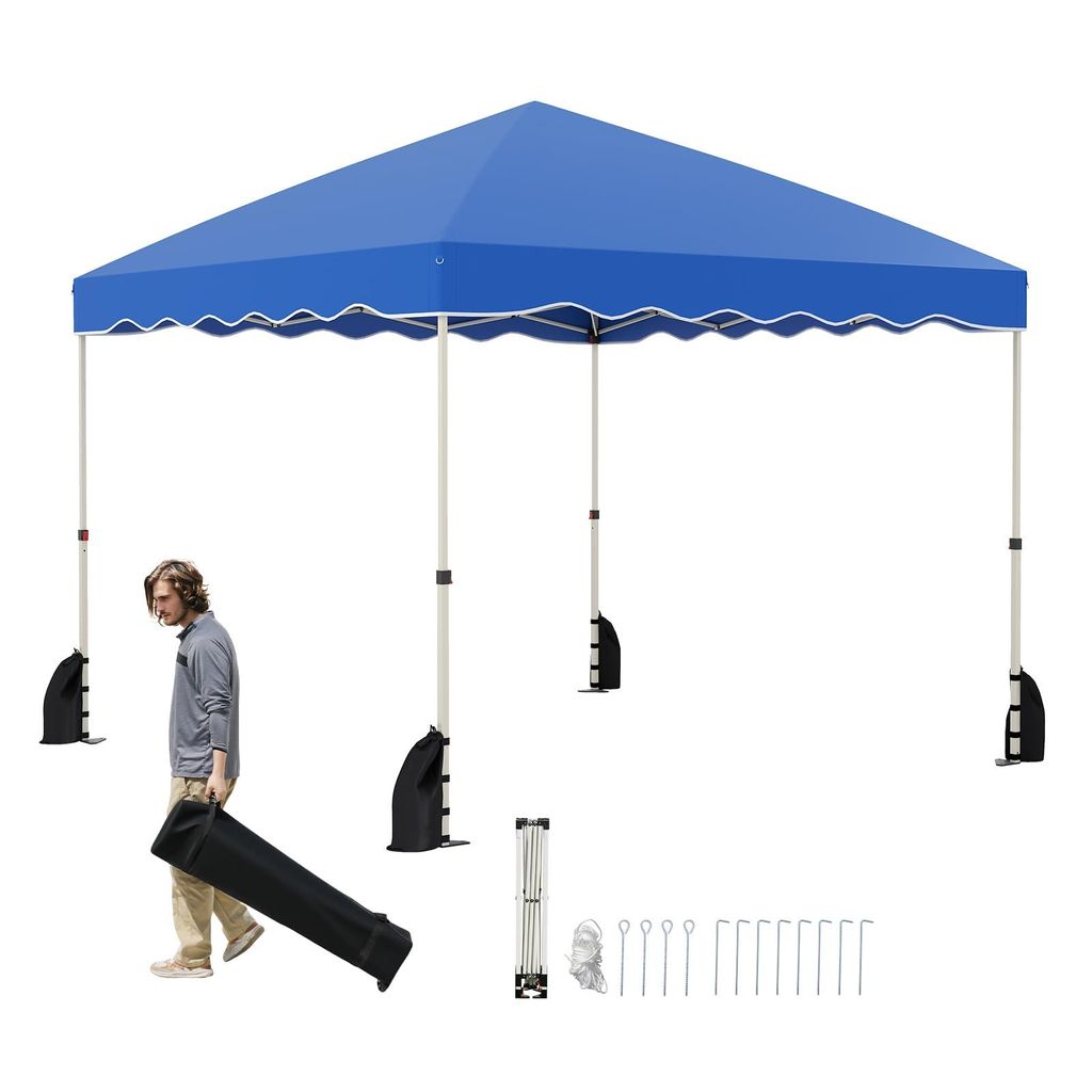 GOPLUS Faltpavillon 3 x 3 m, wasserbeständiger Gartenpavillon mit 4 Windseile, 8 Heringe & 4 Sandsäcke, Partyzelt mit Rolltasche, Blau