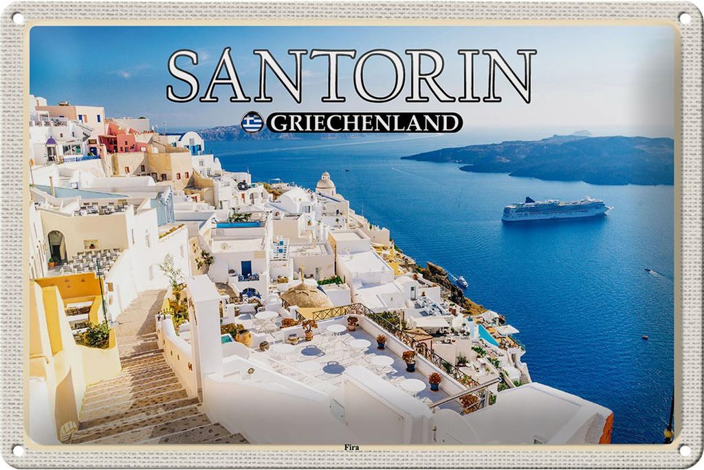 Blechschild Reise 30x20cm Santorin Griechenland Fira Produktbild 