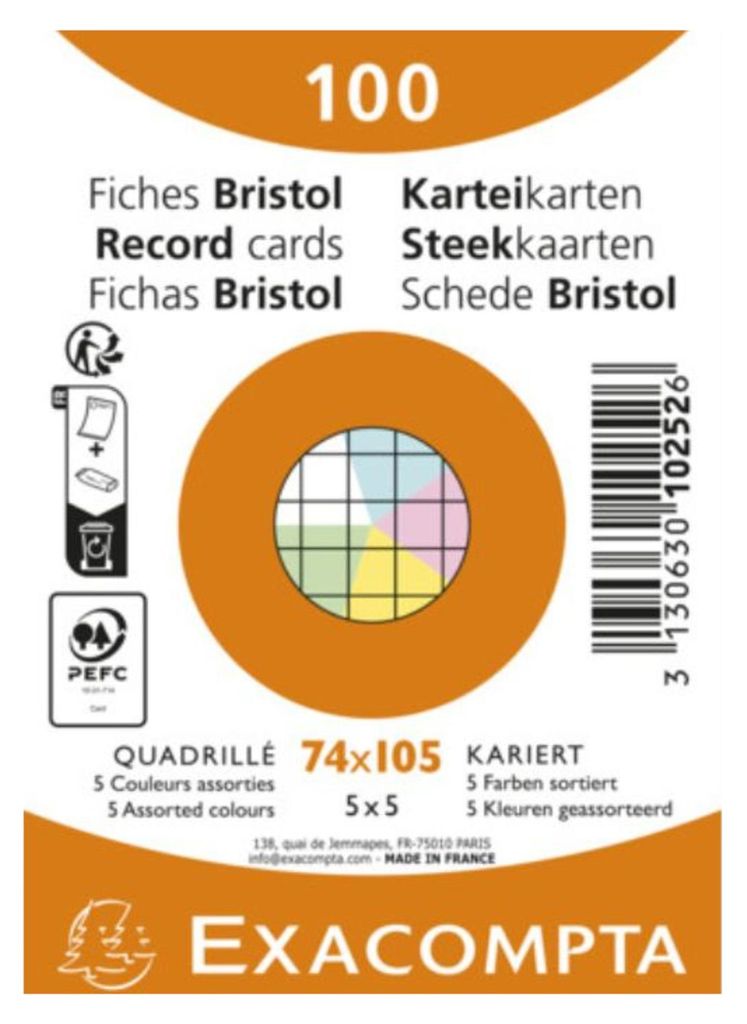 EXACOMPTA Karteikarten DIN A7 kariert farbig sortiert 100 Karteikarten