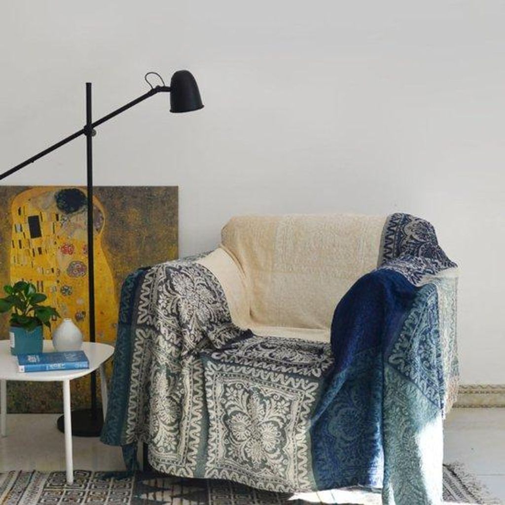 Unyqoos Stilvolle Chenille Woondeken mit Jacquard-Muster und dekorativen Fransen, Beige, 150 x 190 cm