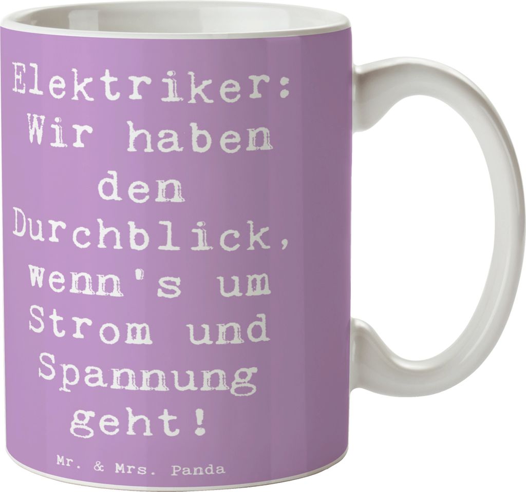 Mr. & Mrs. Panda Teebecher Spruch Elektriker Durchblick - Lavendeltraum - Geschenk, Geschenke, Strom, Berufsalltag, Pott, Hochspannung, Kaffeepott,...