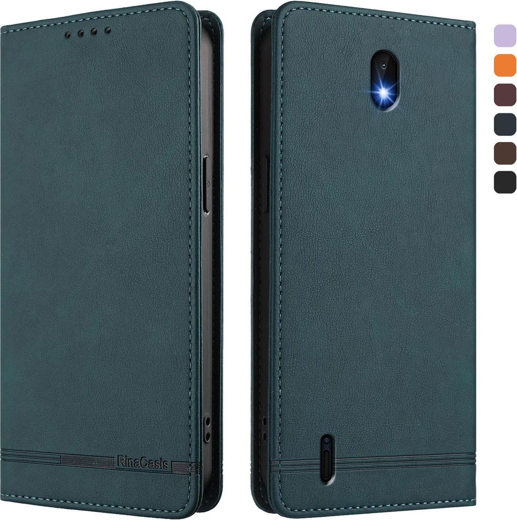 Hülle für Nokia C01 Plus/Nokia C1 2nd Edition, Retro Kunstleder Ständer Klapphülle mit Kartenfächer und Magnetische Grün