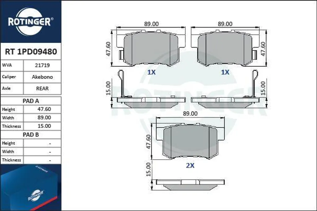 Plaquettes de frein ROTINGER RT 1PD09480 pour Accord Civic et S2000
