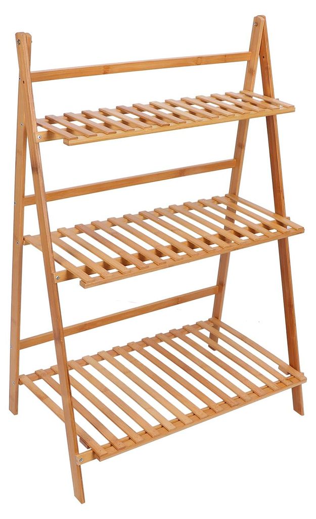 3-stöckiger Blumenständer, faltbares Bambus-Blumenregal, Blumenleiter aus Holz, Pflanzenständer, Hängepflanzgefäß für Balkon, Wohnzimmer, Ga...