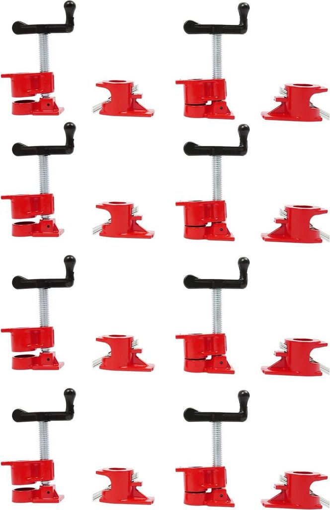 Rohrklemmensatz für Holzverleimung - Rohrklemmen - 8-teilig - Für 1,9 cm Gewinderohre - Gusseisen - Tiefe Spiralzähne - Rot