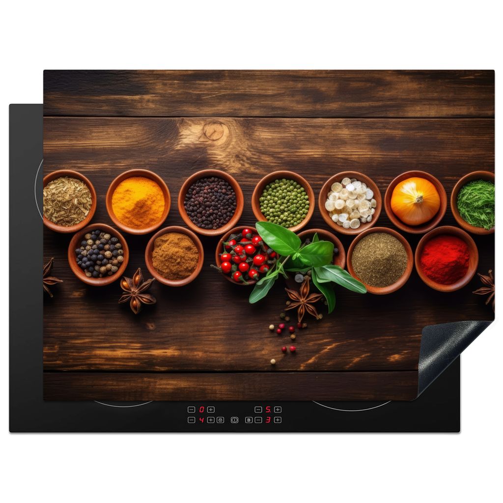 KitchenYeah Herdabdeckplatte Kräuter - Gewürze - Minze - Holzdruck , 71x52cm, Küche Deko, Glaskeramikkochfeld Herdabdeckung, Abdeckplatte fùr...