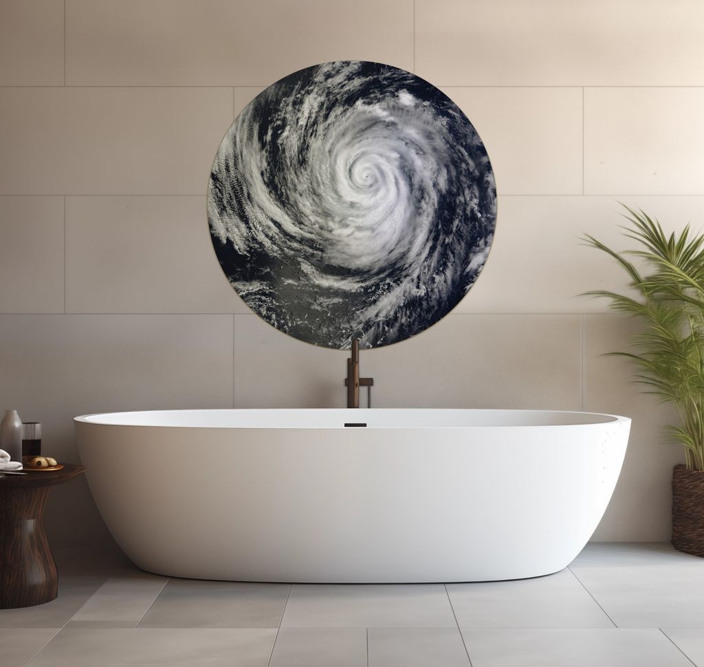 Wallario wasserfestes Poster selbstklebend 90 x 90 cm, Hurrikan von oben - Spiralförmiger Wirbelsturm, Badezimmerposter Spritzschutz mit Hochglanz...
