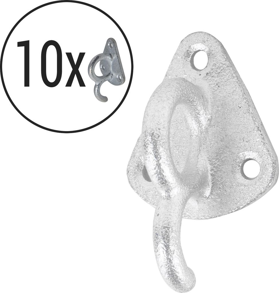 10x Planenhaken Metall mit Öse 70 x 45mm Stahl verzinkt Netz Haken für Anhänger