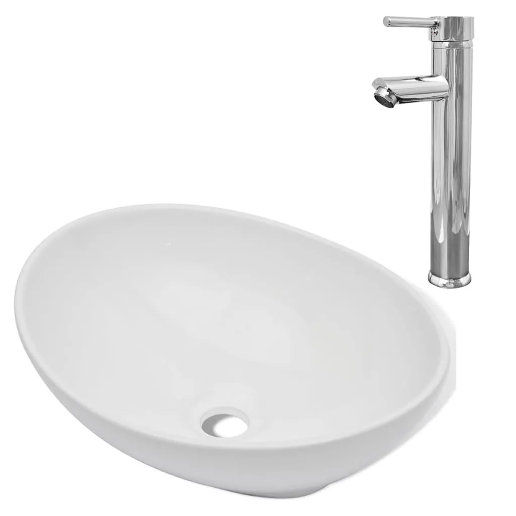 Lavandino Bagno Vetroceramica Ovale Bianco + Miscelatore | Offerta Top
