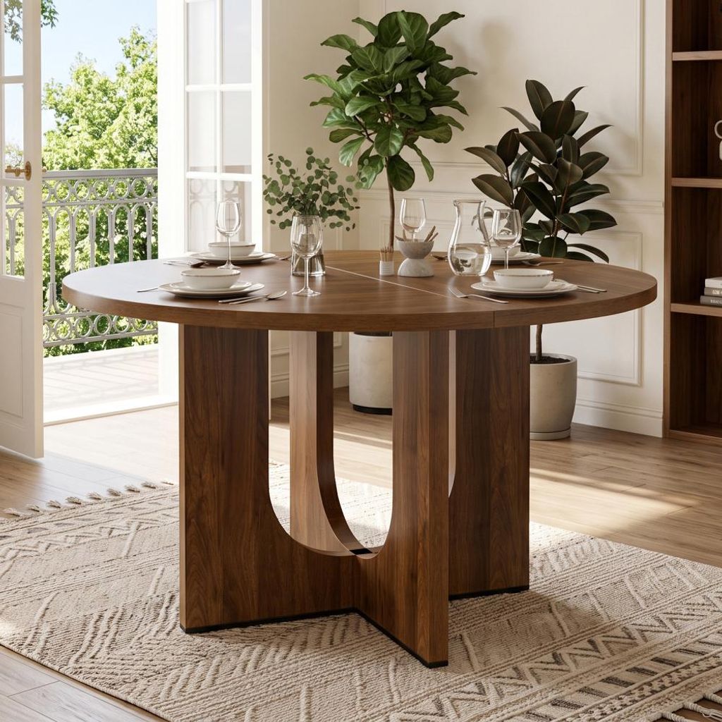 AIORBER Runder Esstisch 120 cm Holzoptik Design-Tisch Produktbild 
