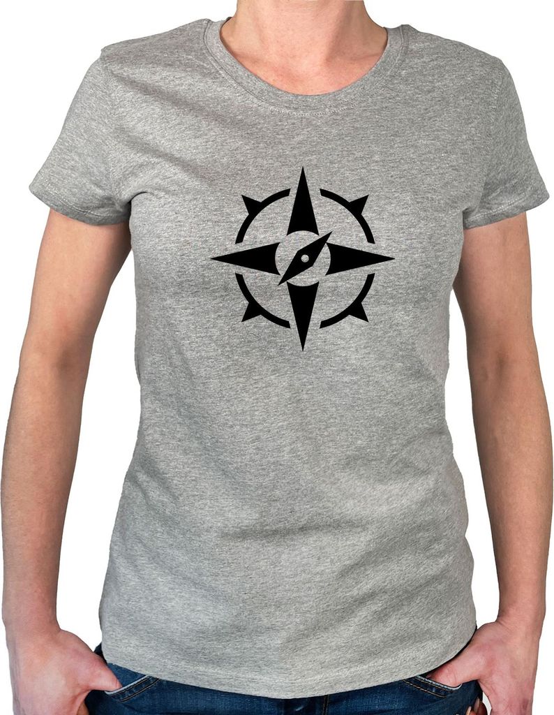 Huuraa Damen T-Shirt Kompass Bussole S Sport Grey Baumwolle Fairtrade Damenshirt Geschenkidee