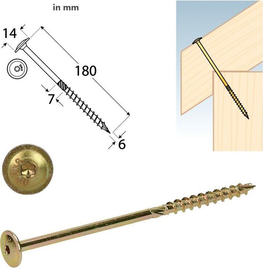 Tellerkopfschrauben 6,0x180 Konstruktionsschrauben Produktbild 