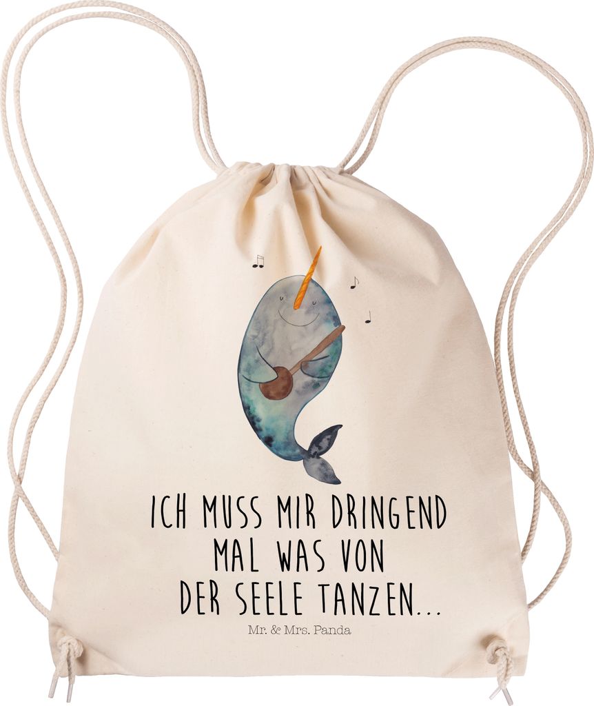 Mr. & Mrs. Panda Beutel Narwal Gitarre - Transparent - Geschenk, wander rucksack, Sportbeutel, Gespräche, Tanzen, Meer, Stoffbeutel, Probleme, Wal...