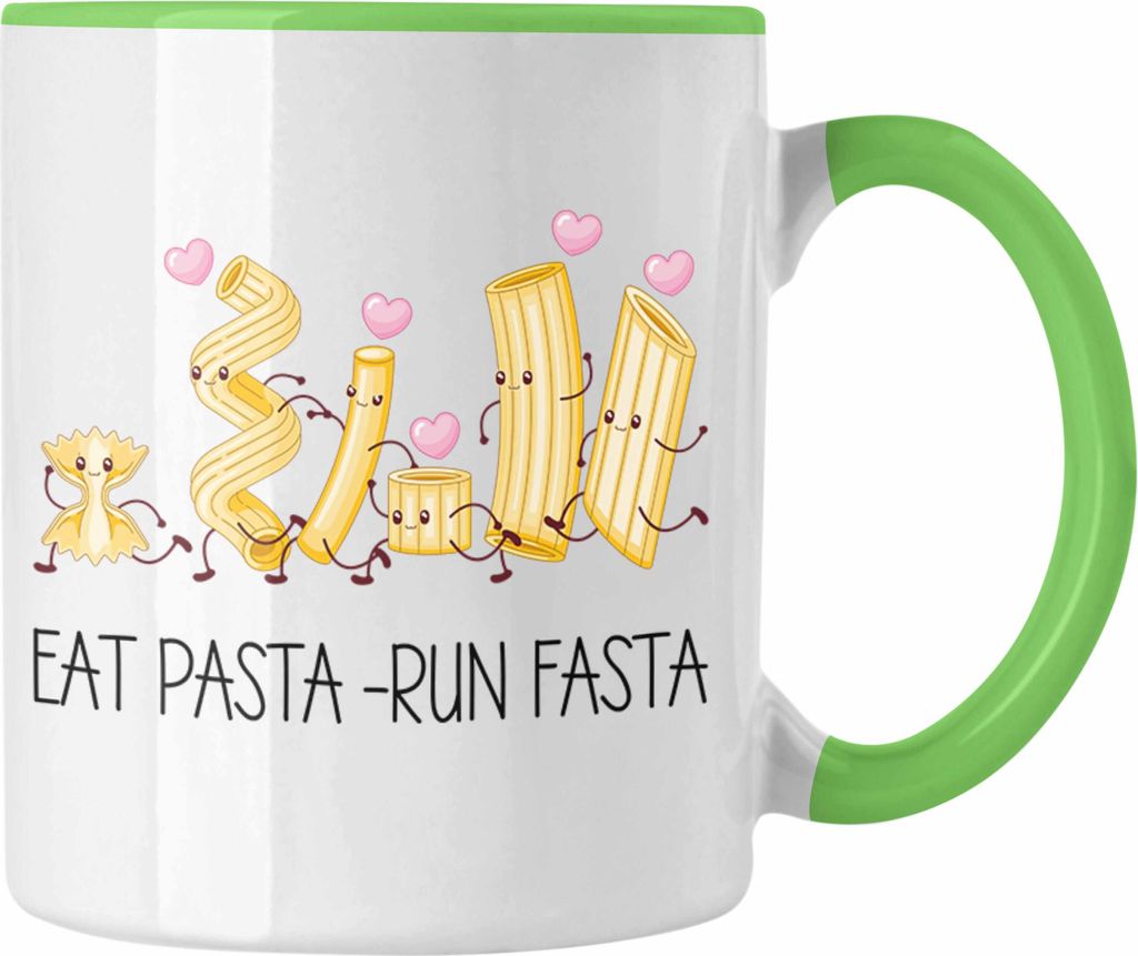 Trendation - Eat Pasta Run Fasta Tasse Geschenk Italiener Spruch Spaghetti Spruch Geschenkidee (Grün)