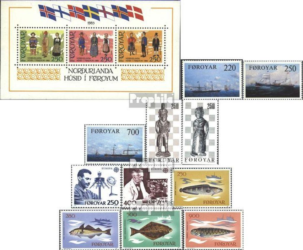 Briefmarken Dänemark - Färöer 79-Block1 (kompl.Ausg.) Jahrgang 1983 komplett gestempelt 1983 Trachten, Schach, Fische u.a.