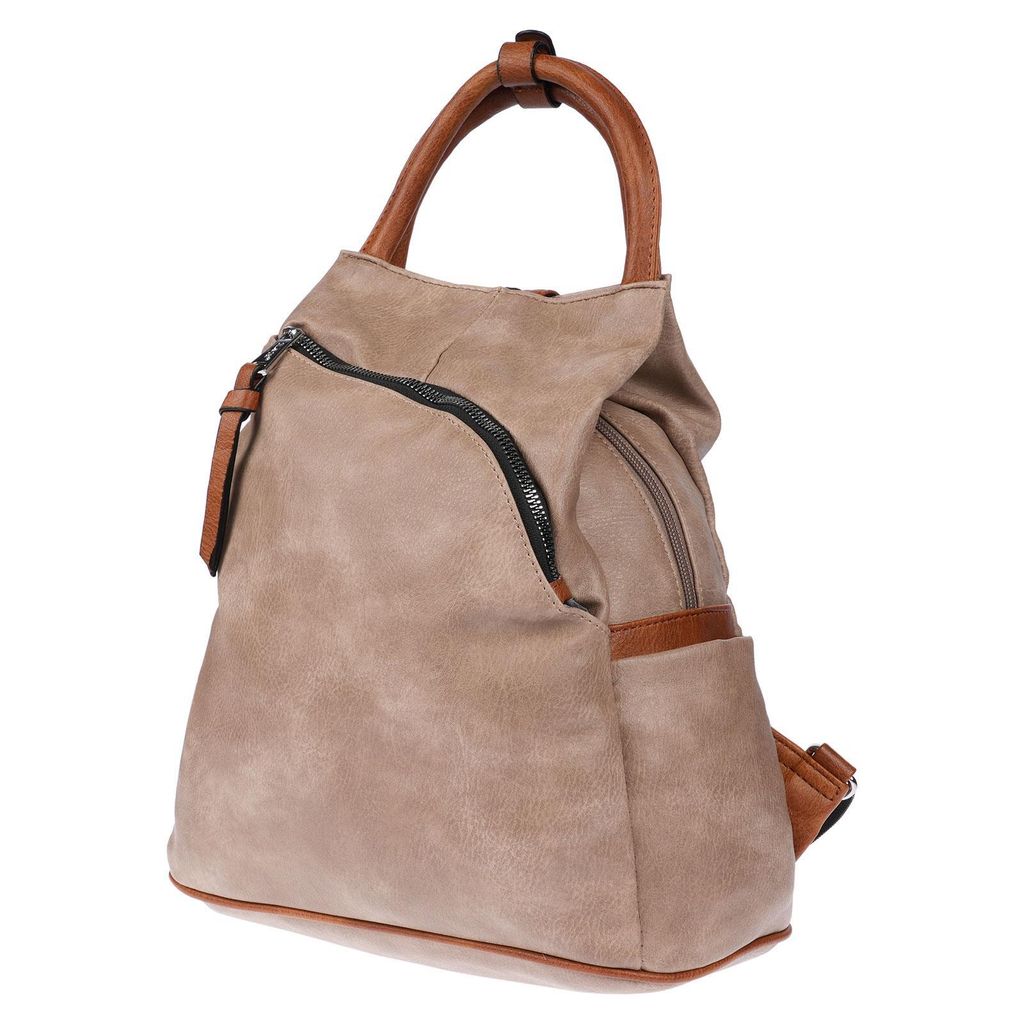 Großer Damen Rucksack Tasche Citybag Leder Optik Bodybag Schultertasche Shopper Beige