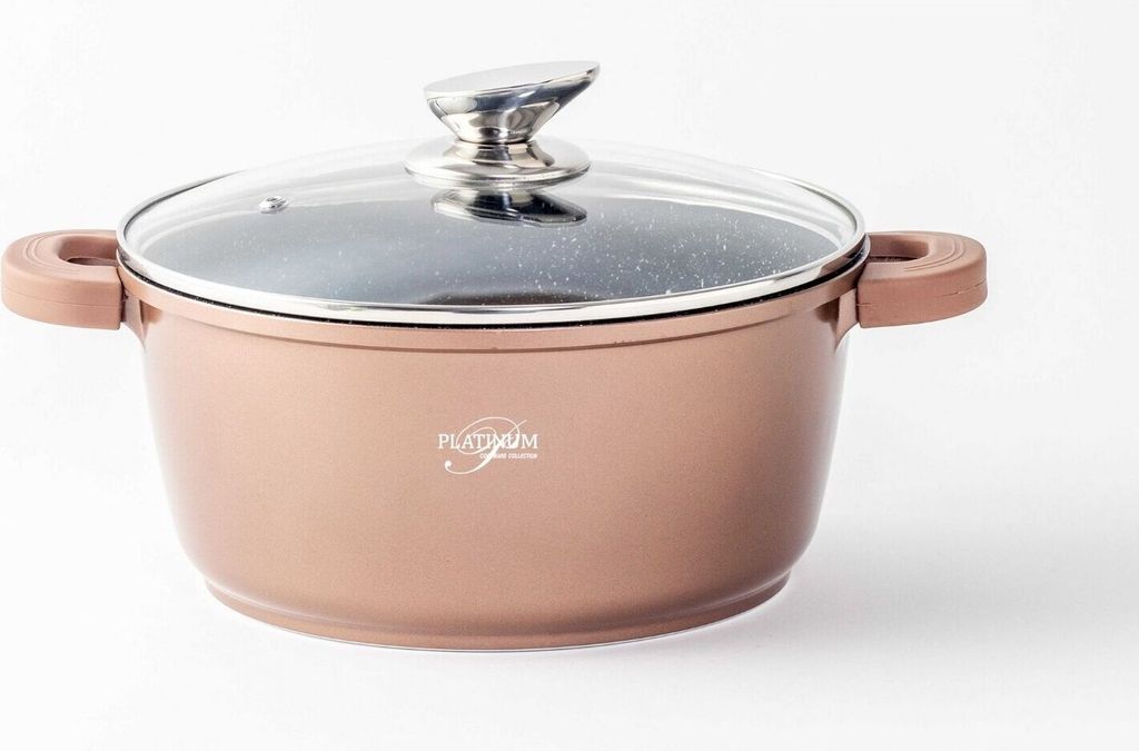 Kochtopf Aluguss Glasdeckel Ø20cm Induktion Marmorbeschichtung Suppentopf Pfanne Copper