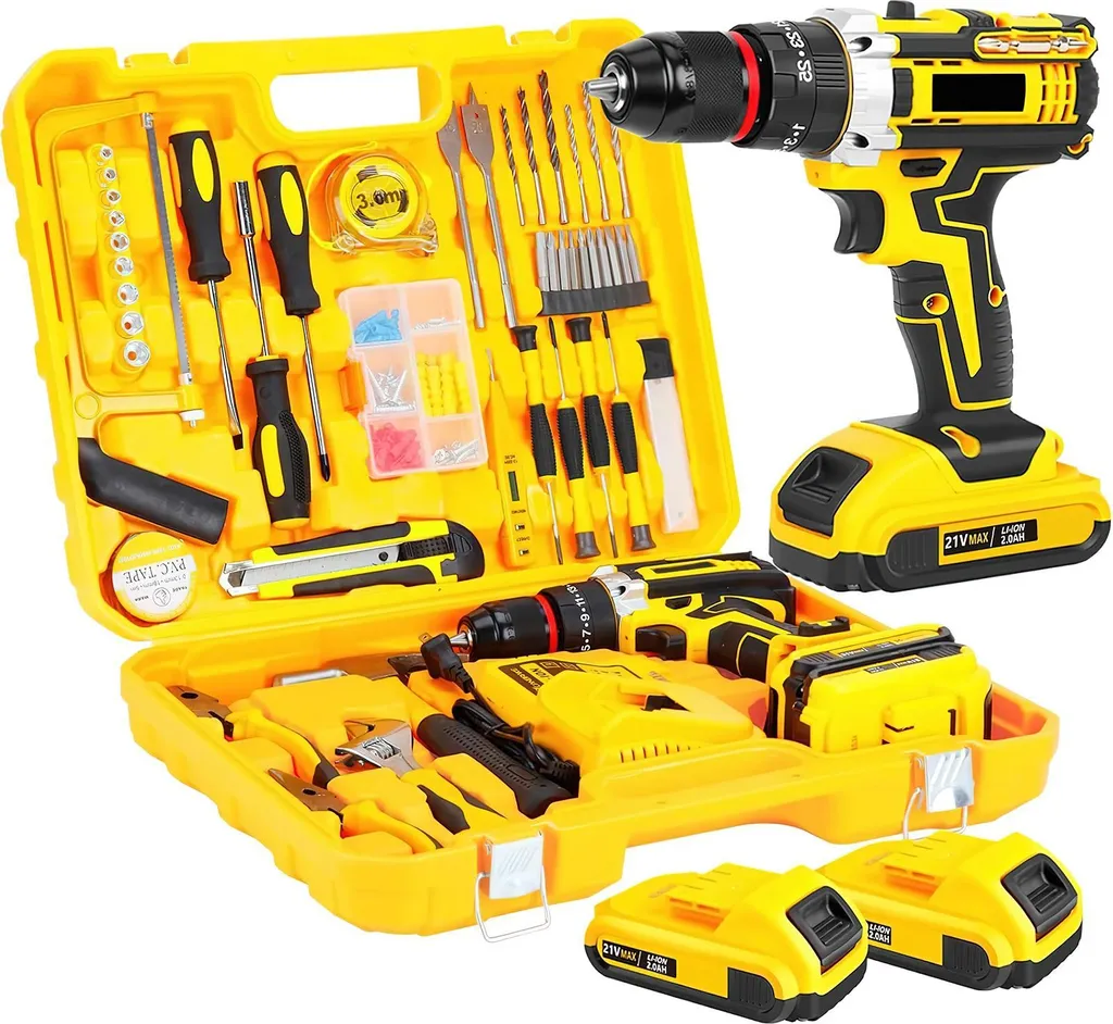 Trapano Avvitatore a Batteria 21V Giallo: Kit Completo Fai da Te