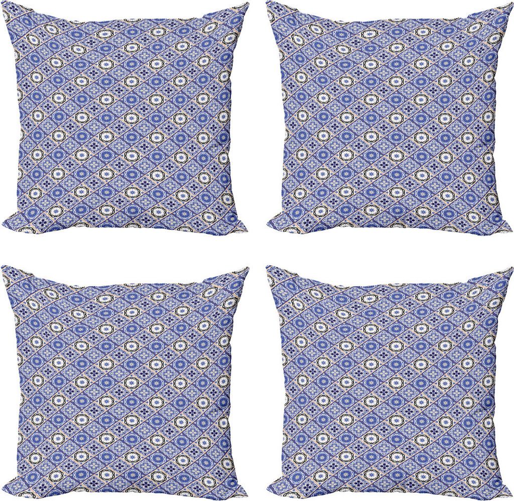 ABAKUHAUS marokkanisch Kissenbezug Set (4 Stück), Geometrische Azulejo Entwurf, Moderner Doppelseitiger Digitaldruck, 50 cm x 50 cm, Violet Blue S...