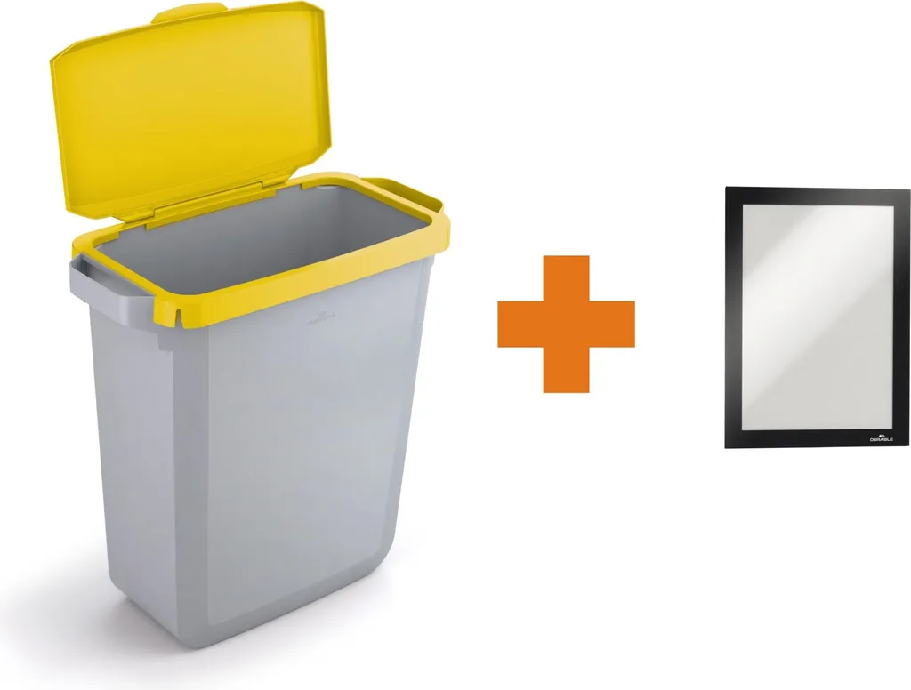 Poubelle de Tri Sélectif 60L Jaune DURABIN avec Cadre Affichage A5