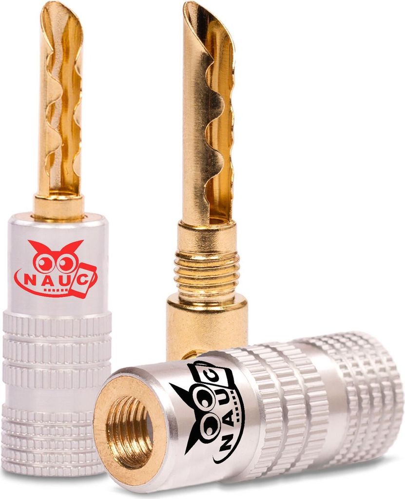 Hohl Bananenstecker 4mm schraubbar vergoldet 2x NAUC Stecker Lautsprecherkabel