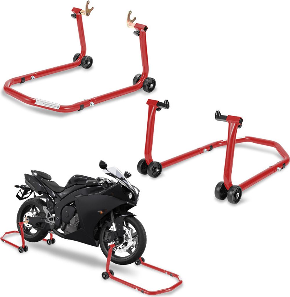 TolleTour Motorradständer bis 300kg einstellbare Montageständer Motorradwippe für Vorder- und Hinterrad Rot