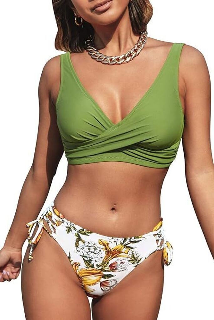 OUSIMEN Damen Tankini Set - Wickeloptik Mit V-Ausschnitt Für Perfekte Strandfigur