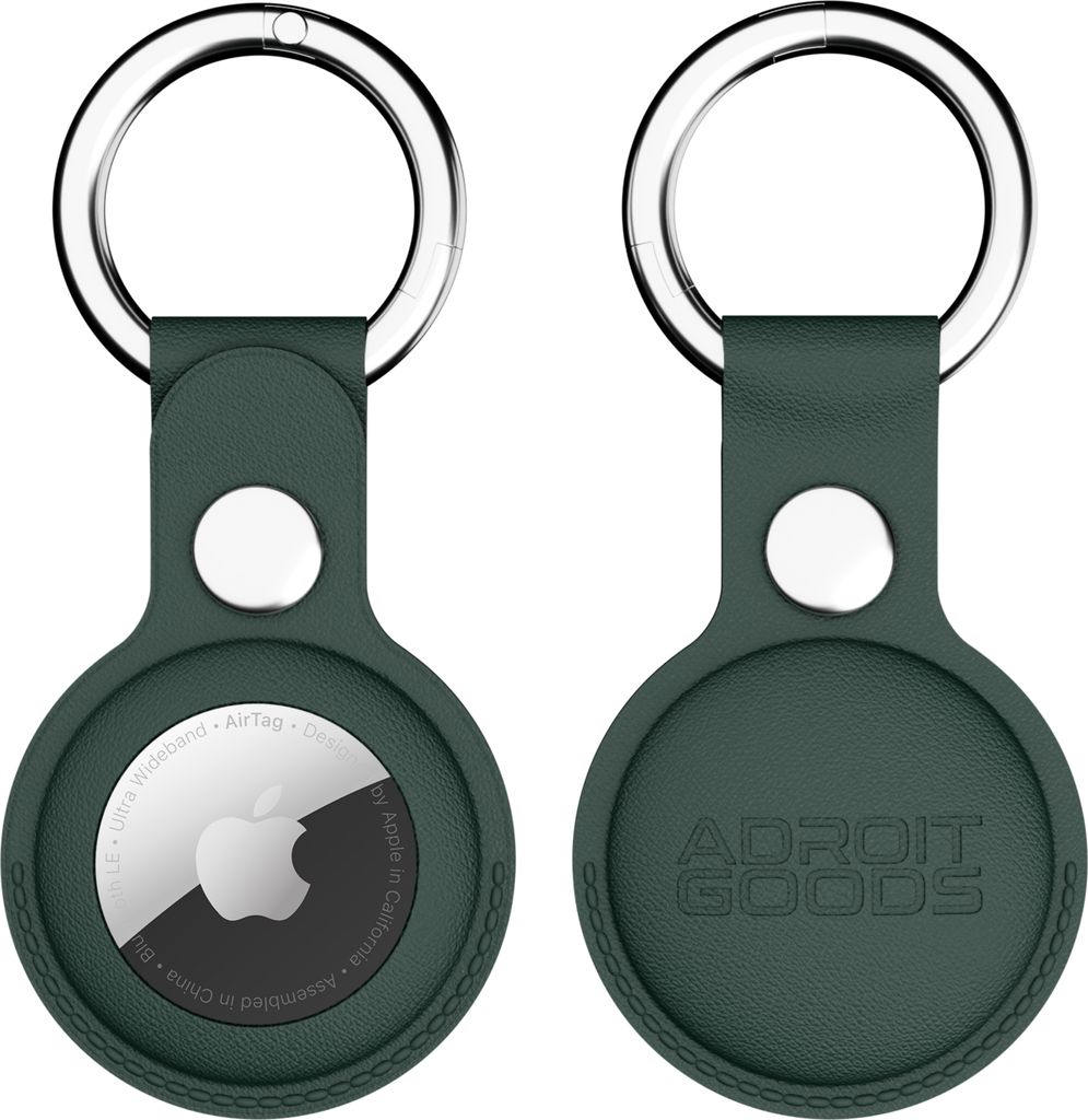 AdroitGoods Kunstleder Etui Geeignet für Apple AirTag - Grün - Airtag Schlüsselanhänger - Halter - Aufhänger - Etui