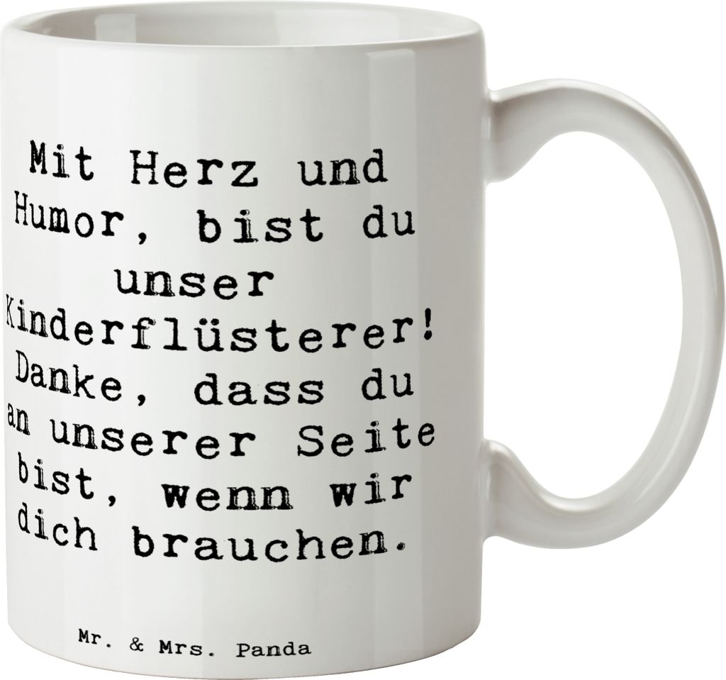 Mr. & Mrs. Panda Kaffeetasse Spruch Baby-Sitter Engelflüsterer - Weiß - Geschenk, Wertschätzung, Dankbarkeit, Bedanken, Danke sagen, Teetasse, A...