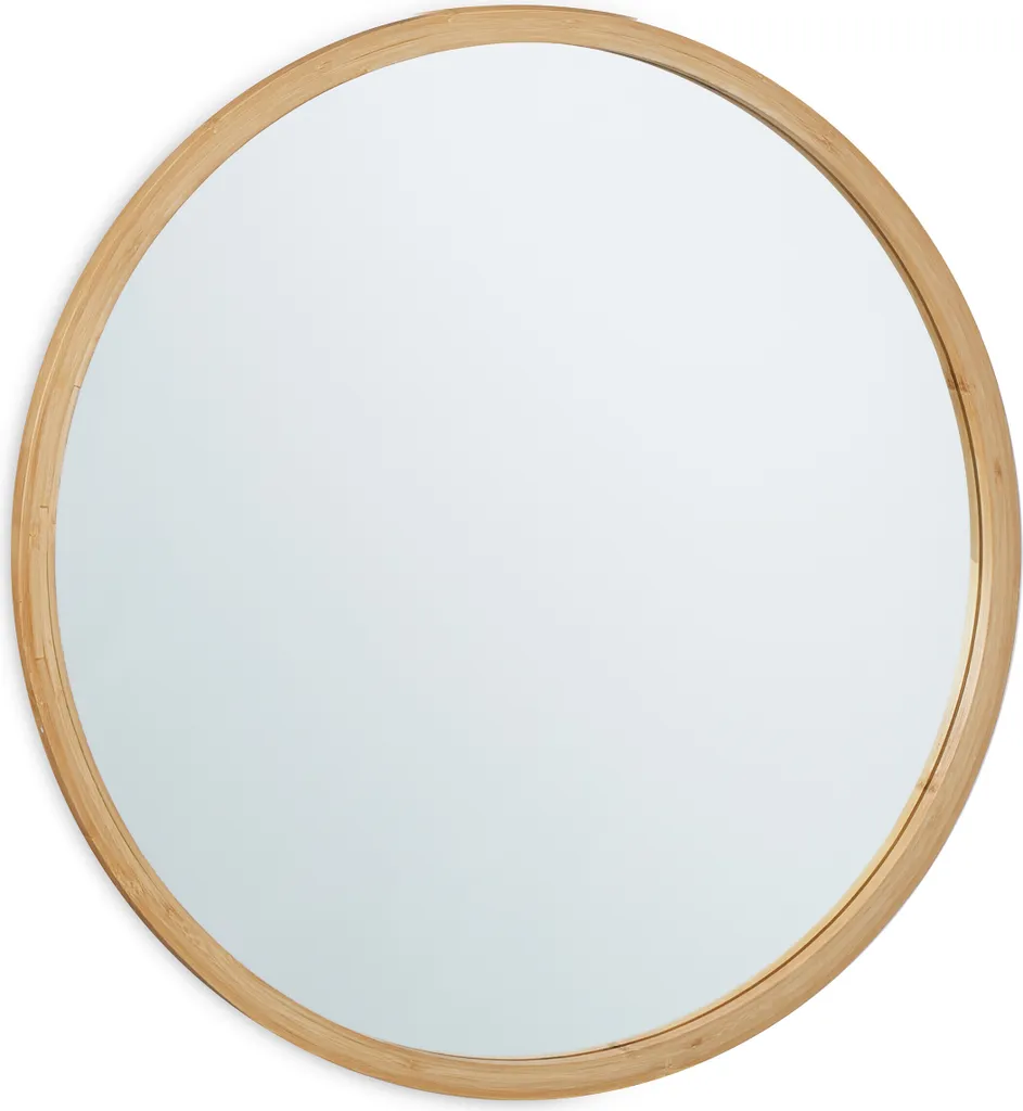 Grand Miroir Mural Circulaire en Bois de Bambou - Finition Premium