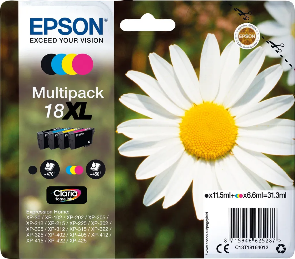 Epson 18XL - confezione da 4 - XL - nero, giallo, ciano, magenta - originale - blister