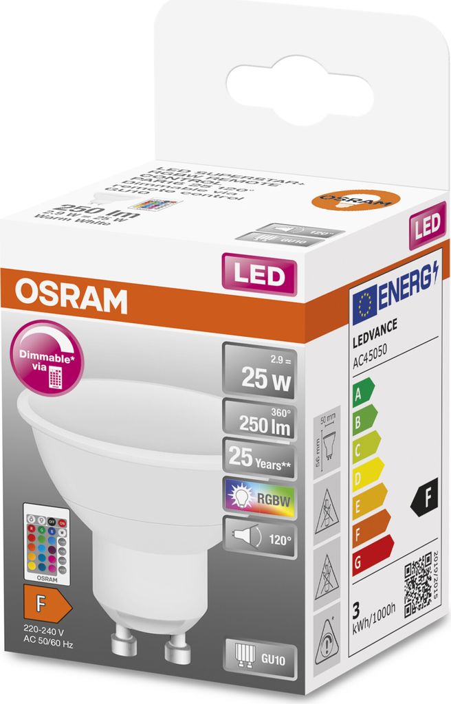 Spot Led Rgbw Variable+télécommande 4.5w Gu10 Chaud Bte 1 - Image du produit 