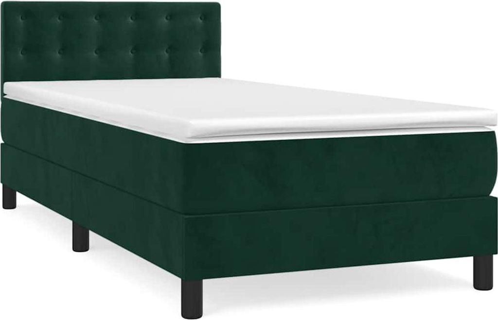 vidaXL Boxspringbett mit Matratze Dunkelgrün 80x200 cm Samt