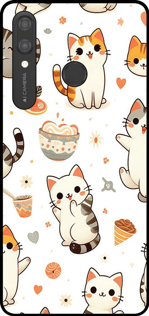 Smartphonica Handyhülle Passend für Huawei P Smart (2019) mit Katzenaufdruck - TPU Rückseitenschutzhülle Katzen Design