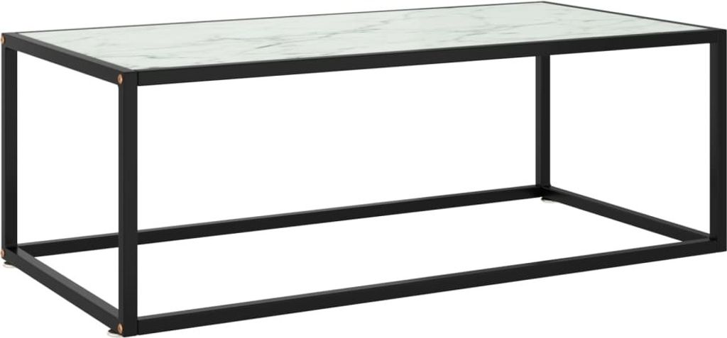 Couchtisch Schwarz mit Weißem Glas in Marmor-Optik 100x50x35 cm