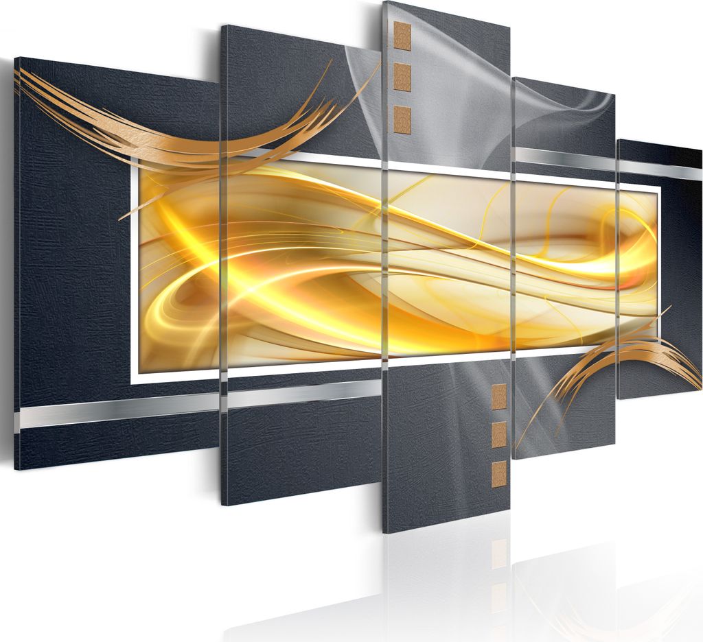 Leinwandbilder Abstrakt 200x100 cm Vlies Leinwandbild 5 tlg Kunstdruck modern Wandbilder XXL Wanddekoration Design Wand Bild - grau gold 020101-172