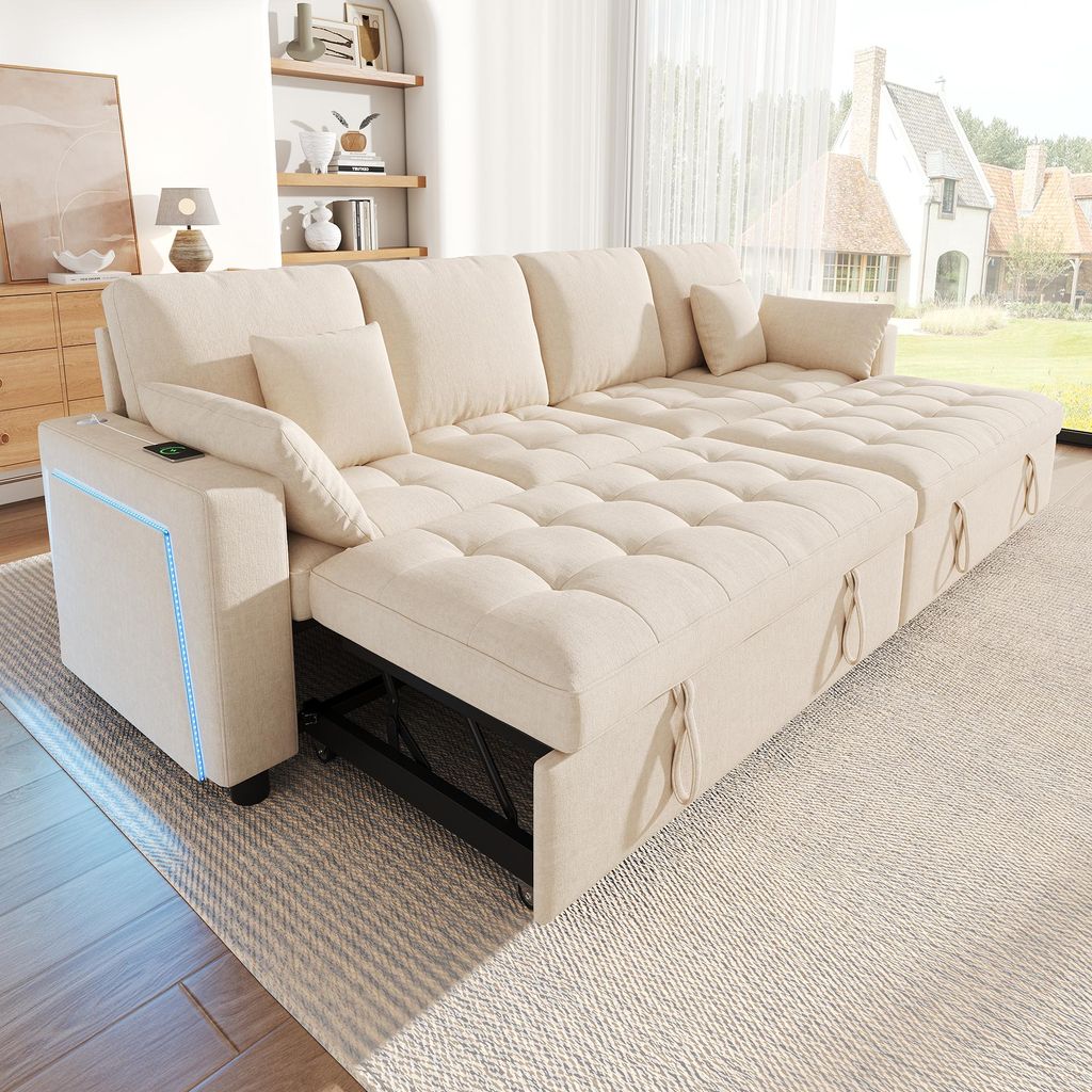Merax L-förmiges 4-Sitzer Ecksofa Schlafsofa mit Produktbild 
