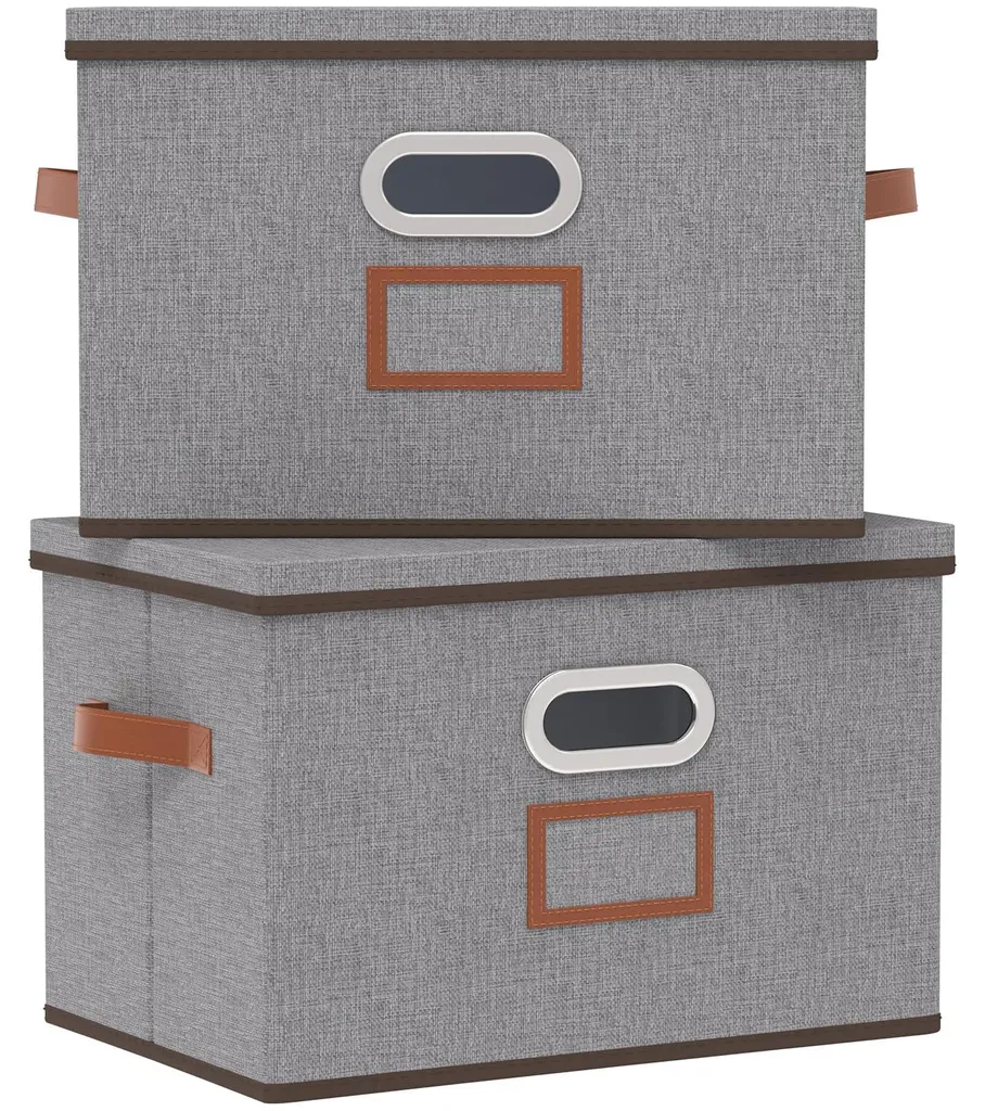 Boîte en tissu pliable avec poignée, grise 45 cm - Avec couvercle