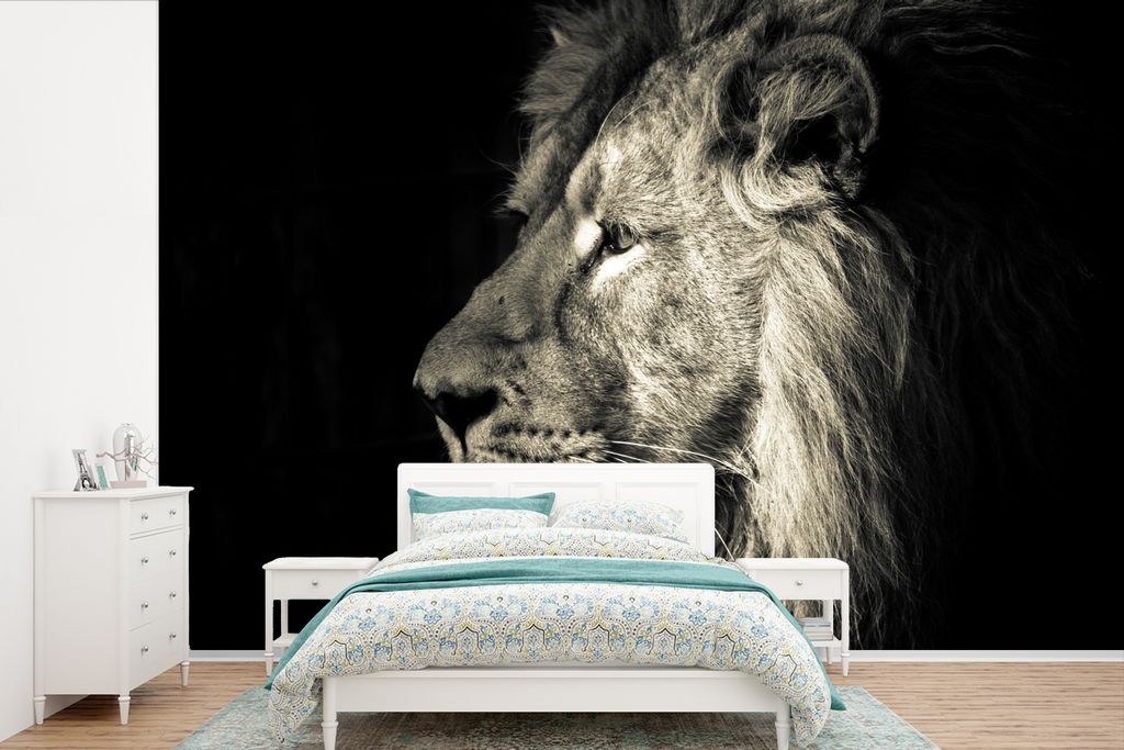 MuchoWow Fototapete für Wohnzimmer oder Schlafzimmer Wandtapete Vinyl Motivtapete Löwe - Profil - Porträt - 420x280 cm - Zimmer für Kinder