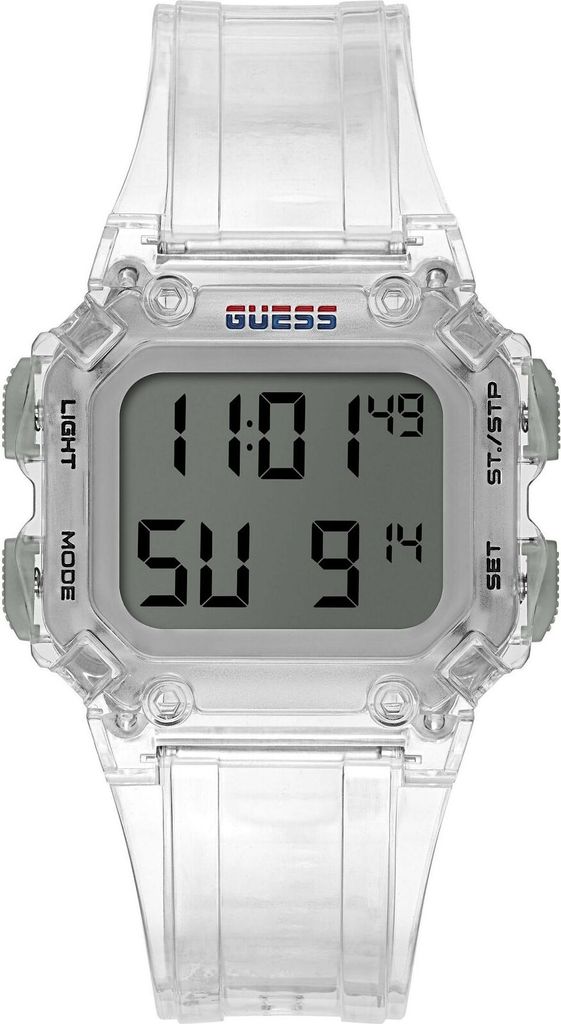 Guess Herren Digital Armbanduhr GW0270G1 klar Kunststoff Silikon 50m wasserdicht