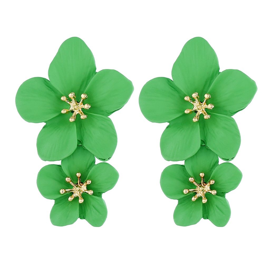 Süße Frauen Einfarbig Dual Blume Lange Baumeln Ohrstecker Party Schmuck-Grün