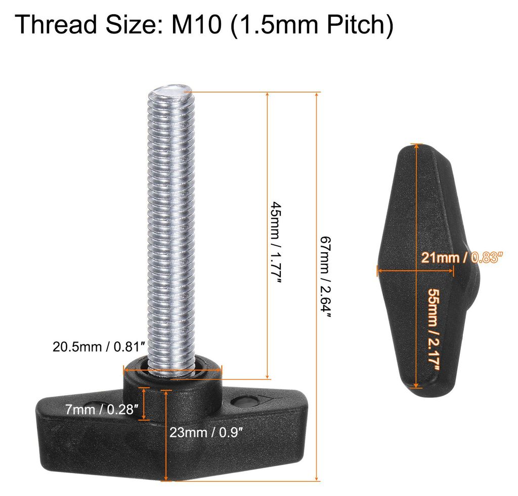 4 Stš¹ck R?ndelschrauben mit T Flš¹gelkn?pfe M10 x 45mm Kunststoff T-Kopf Kohlenstoffstahl 55mm Gewindebolzen Klemmschraube Flš¹gelschraube H...