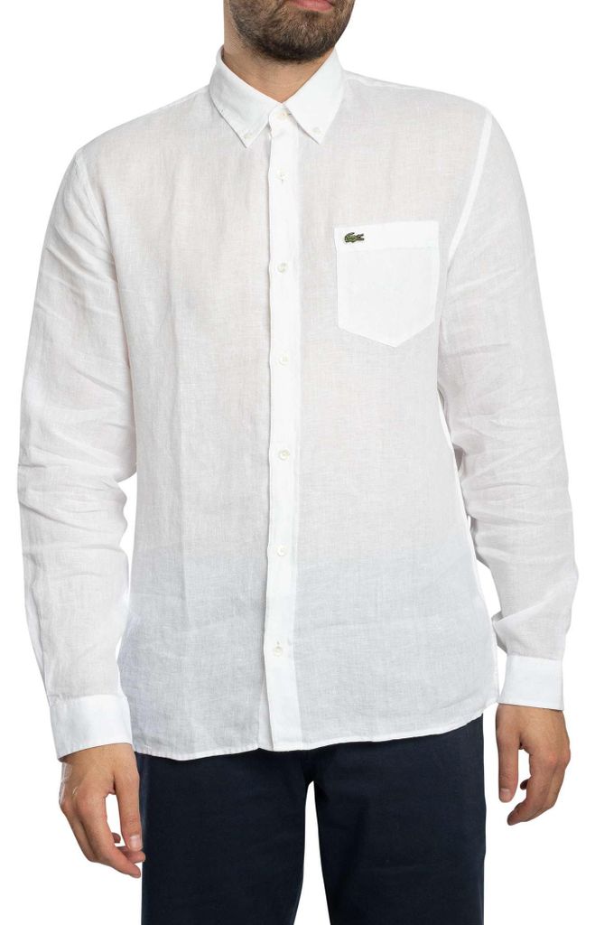 Lacoste Leinenhemd in regulärer Passform, Weiß S