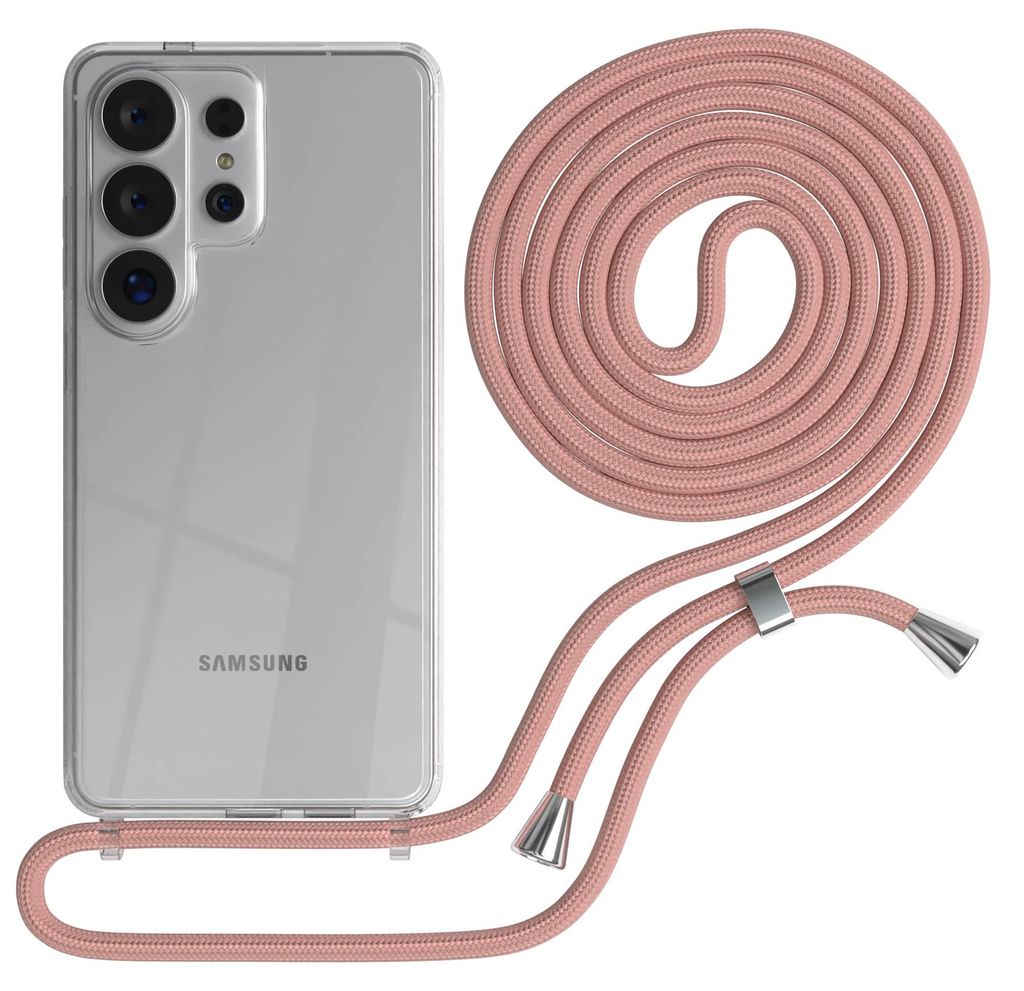 EAZY CASE Handykette kompatibel mit Samsung Galaxy S26 Ultra, Handyhülle mit Umhängeband, Handykordel, Schutzhülle Clear, Band in Rosa