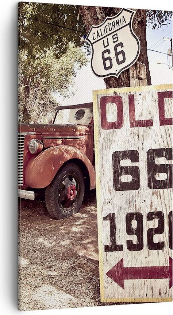 Bild auf Leinwand - Leinwandbild - Straße alt 66 USA - 45x80cm - Wand Bild - Wanddeko - Wandbilder - Leinwanddruck - Bilder - Kunstdruck - Wanddek...