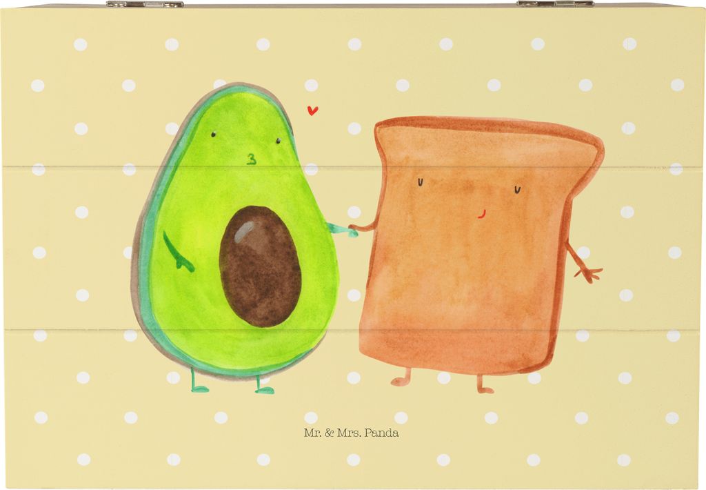 Mr. & Mrs. Panda Holzkiste Avocado Toast 22 x 15 cm - Gelb Pastell - Geschenk, Schatulle, Freund, Holztruhe, schmuckbox, aufbewahrungskiste mit dec...