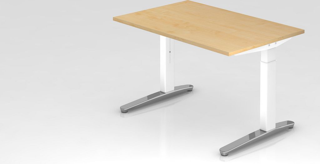 Schreibtisch Mika | Ahorn | Weißes Gestell poliert | BxT 120x80cm | Arbeitshöhe 65-85cm | höhenjustierbar, 1cm Raster | C-Fuß-Gestell | Rechtec...