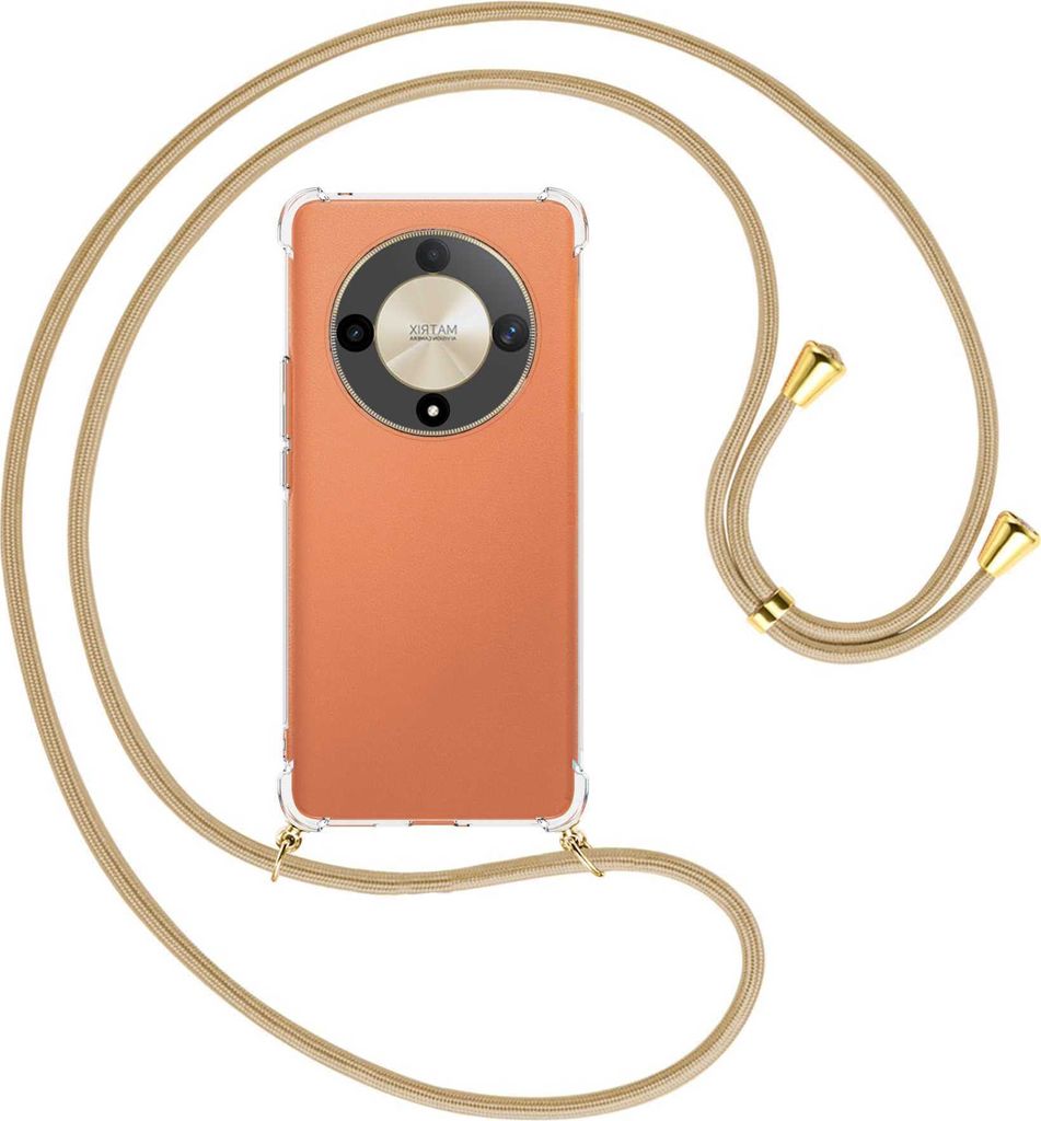 Handykette Backcover-Schutzhülle mit Band (Metall goldfarben) für Honor X9b (6.78'') - caramel